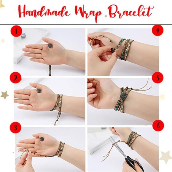 Natural Stone Leather Wrap Bracelets - Boho Crystal Beaded Collection - Picture 3 of 5